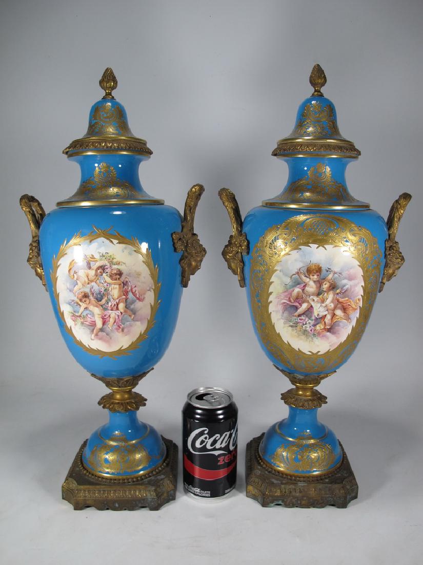 Pair of late 20th C Sevres style porcelain urns (1 of 9)