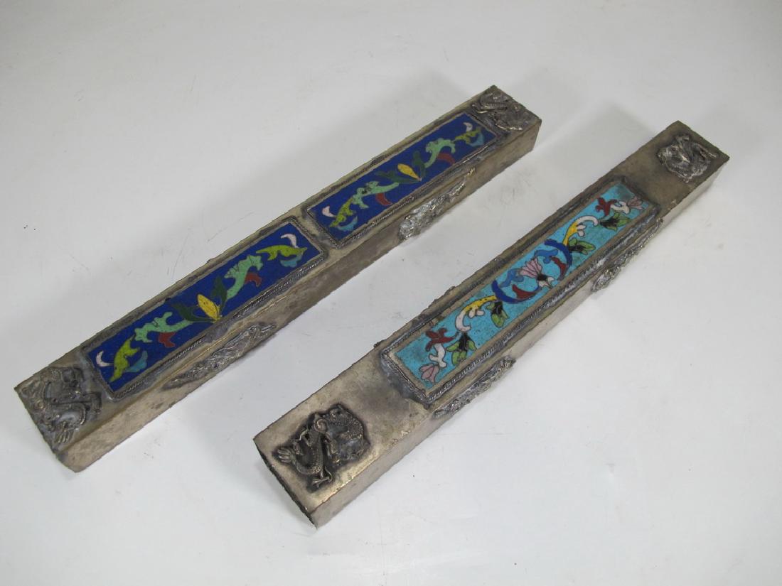 Antique Chinese pair of metal cloisonee pencil boxes (1 of 9)