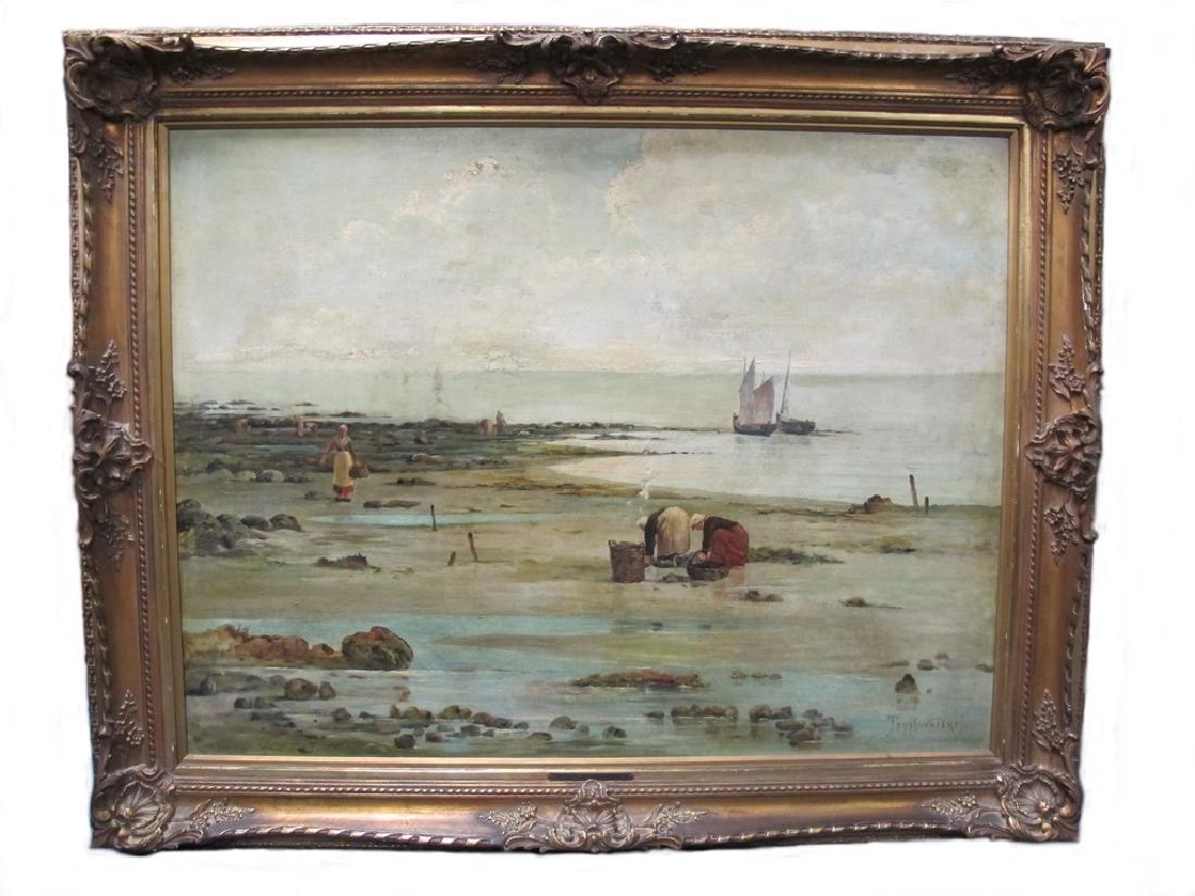 Signed Teyssonnieres French oil on canvas painting (1 of 8)