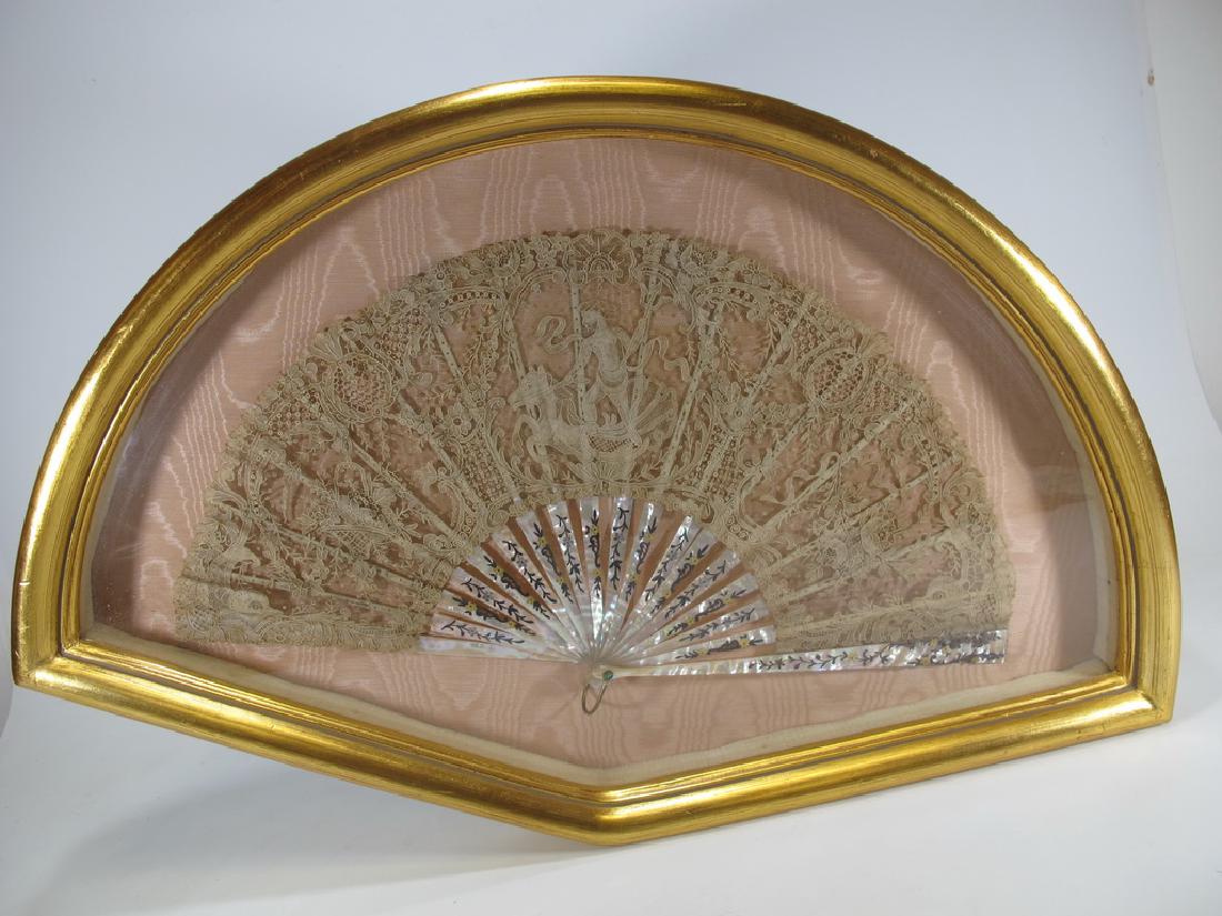 Antique French silk & mother of pearl fan in a box (1 of 6)