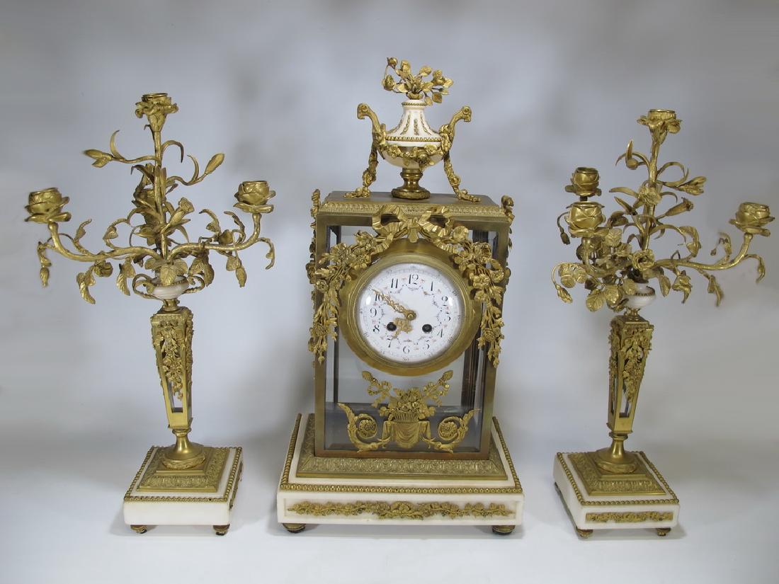 Antique French bronze , glass & marble clock set (1 of 8)