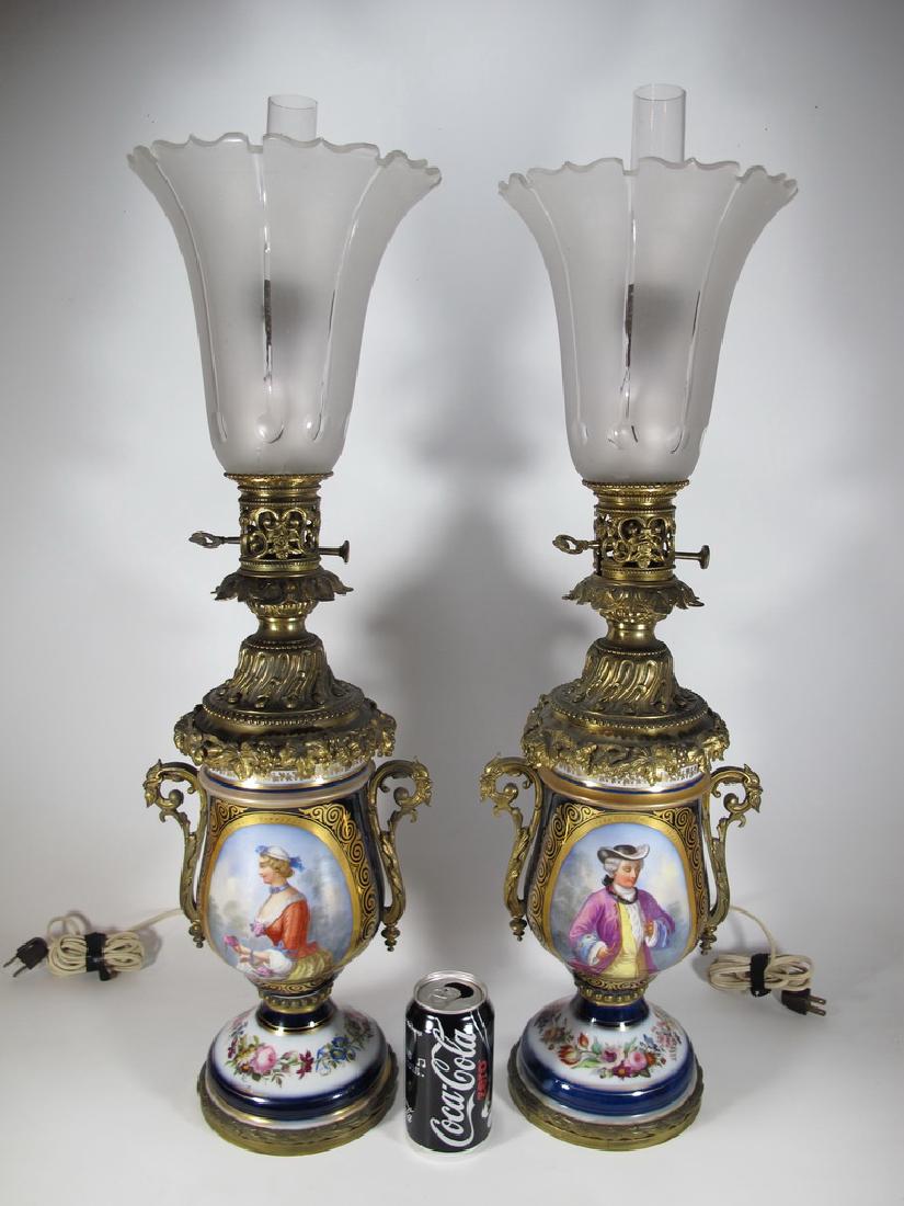 Antique Sevres style pair of porcelain, glass & metal (1 of 8)