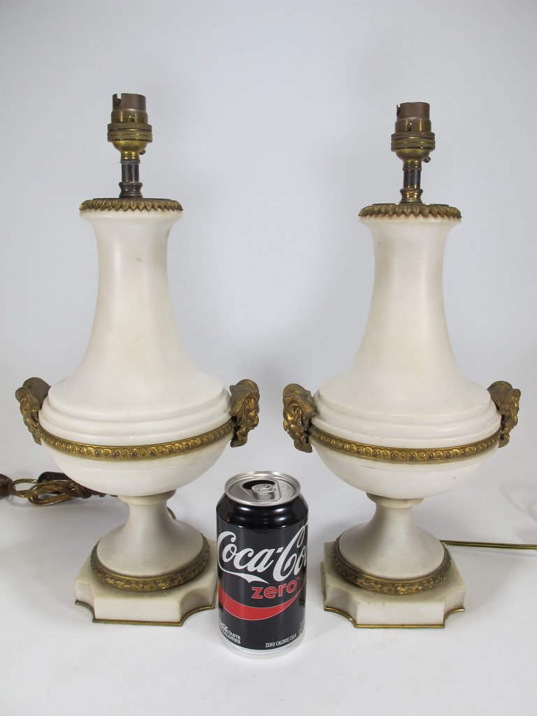 Antique French pair of marble & bronze lamps (1 of 5)