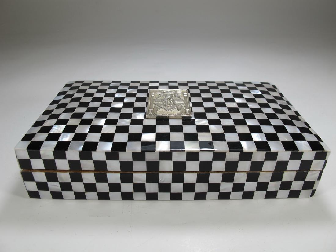 Masonic checkered mother of pearl wooden trinket box (1 of 6)