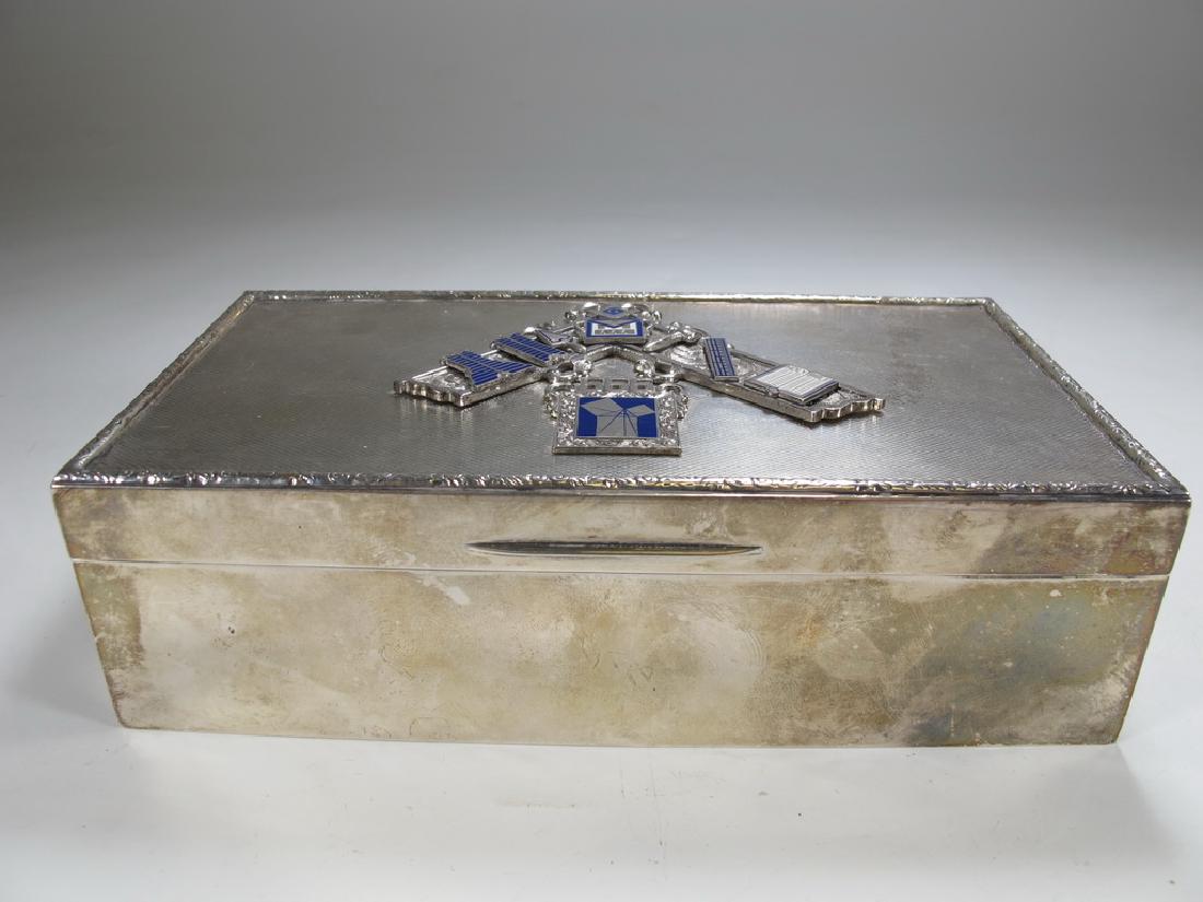 Antique English Masonic silver cigarette box (1 of 6)