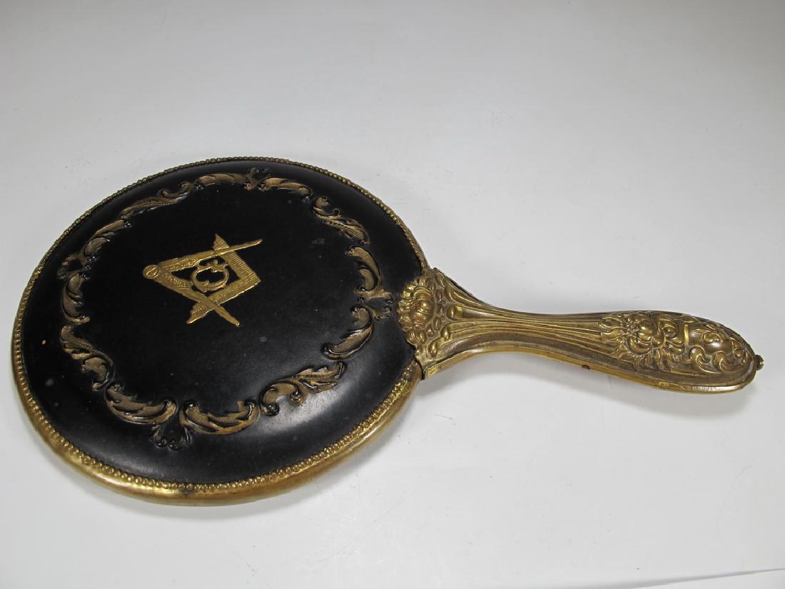 Antique Masonic metal handle mirror (1 of 6)