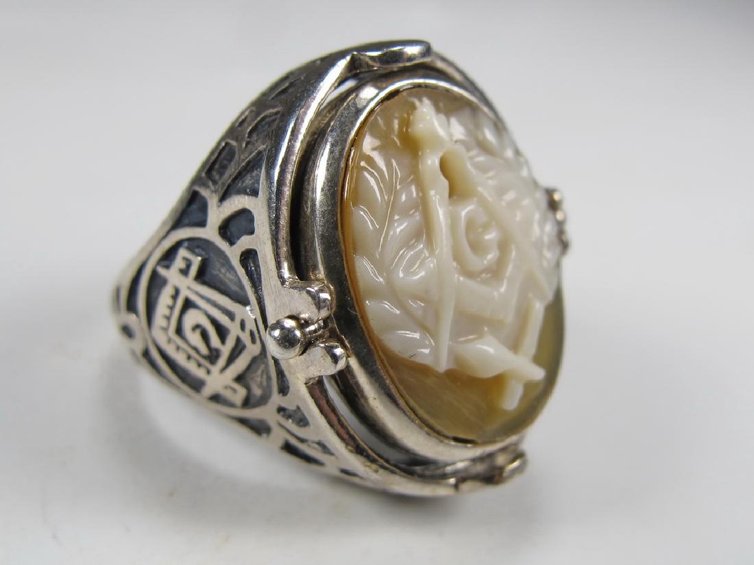 Vintage Masonic sterling 925 cameo & stone men's ring (1 of 7)