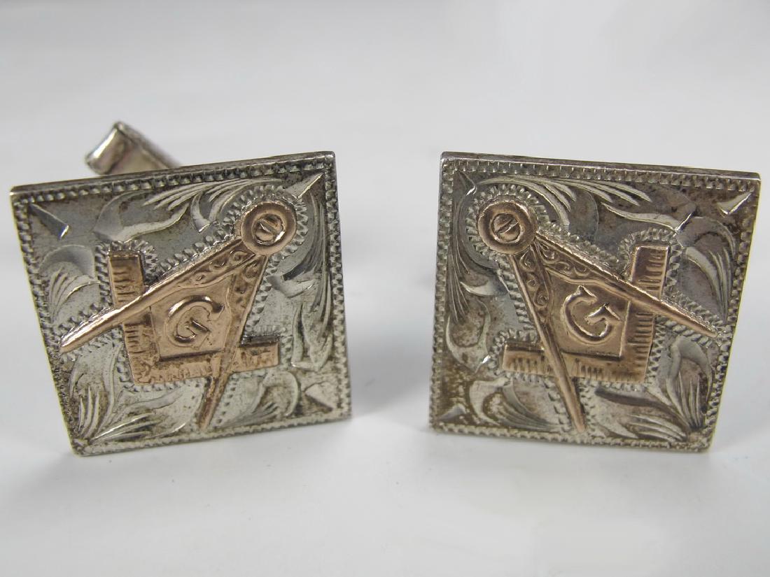 Pair of antique Masonic sterling & 10k gold cufflinks (1 of 6)