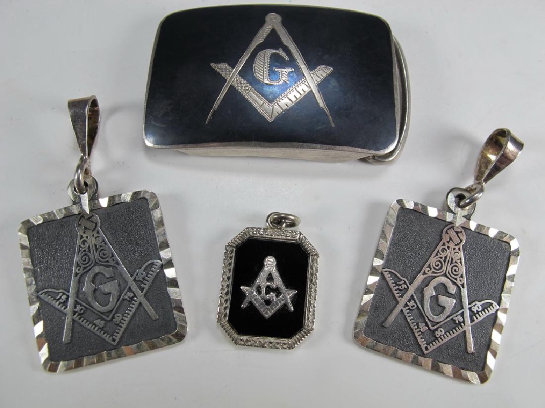 4 Masonic sterling 950 & 14 k gold pendants & buckle (1 of 7)