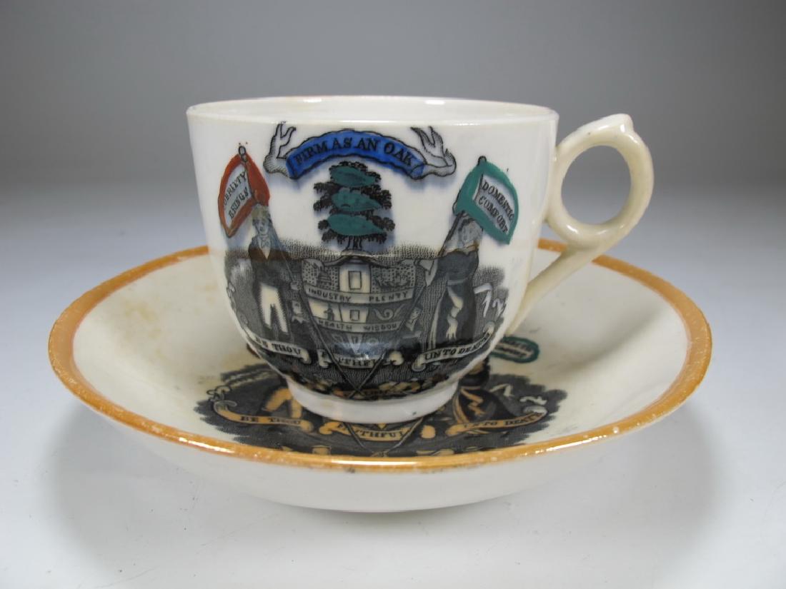 Vintage Masonic set of cup and saucer: Vintage Masonic set of cup and saucer. Enamel accents. Cup: 2 5/8" H x 3 1/8" W, Saucer: 5 1/2" diameter. Shipping in USA or International please contact : James Lawrence from the local UPS Store, 954