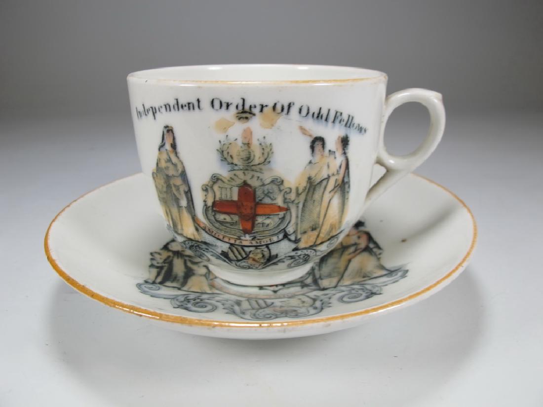 Vintage Masonic set of cup and saucer: Vintage Masonic set of cup and saucer Independent Order of Odd Fellows. Cup: 2 5/8" H x 3 1/8" W, Saucer: 5 3/8" diameter. Shipping in USA or International please contact : James Lawrence from the loc