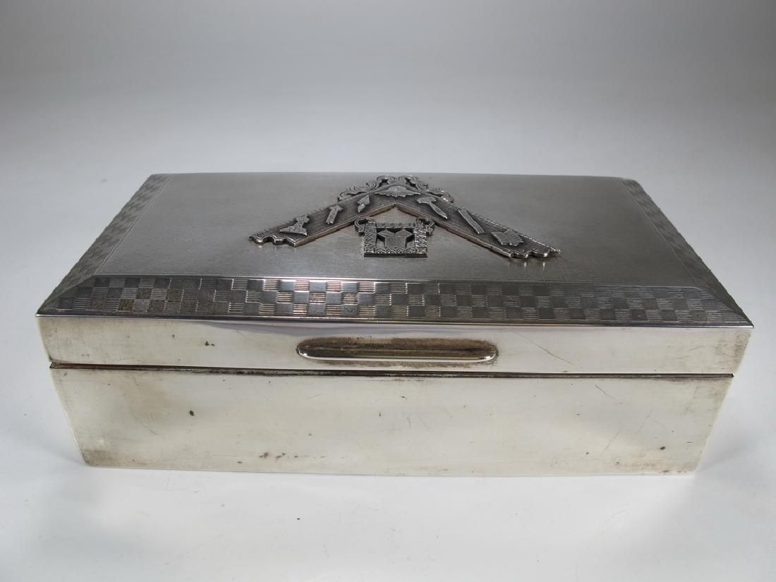 Antique Masonic English silver cigar hinged lid box (1 of 7)