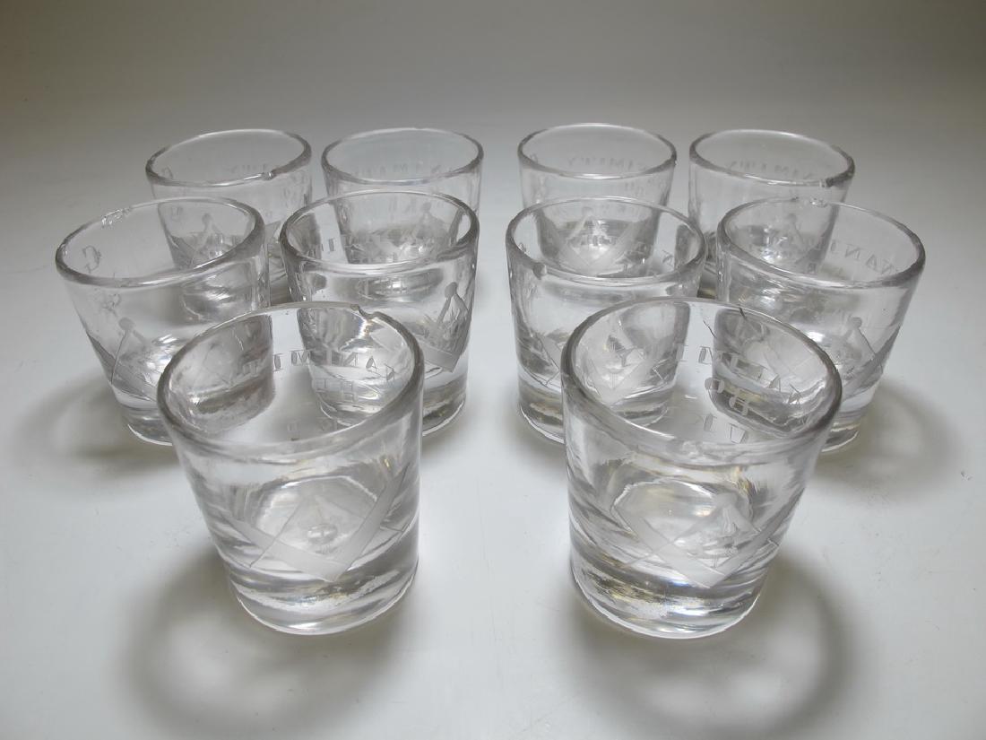 Lot of 10 Masonic firing glass etched shots (1 of 8)