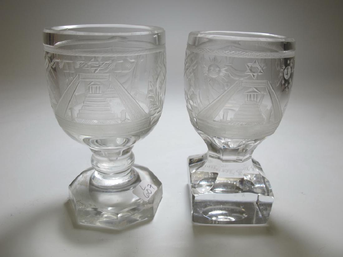 Lot of two Masonic firing glass engraved goblets (1 of 10)