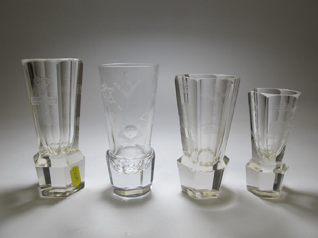 Lot of 4 Masonic heavy panel cut base firing glasses (1 of 8)