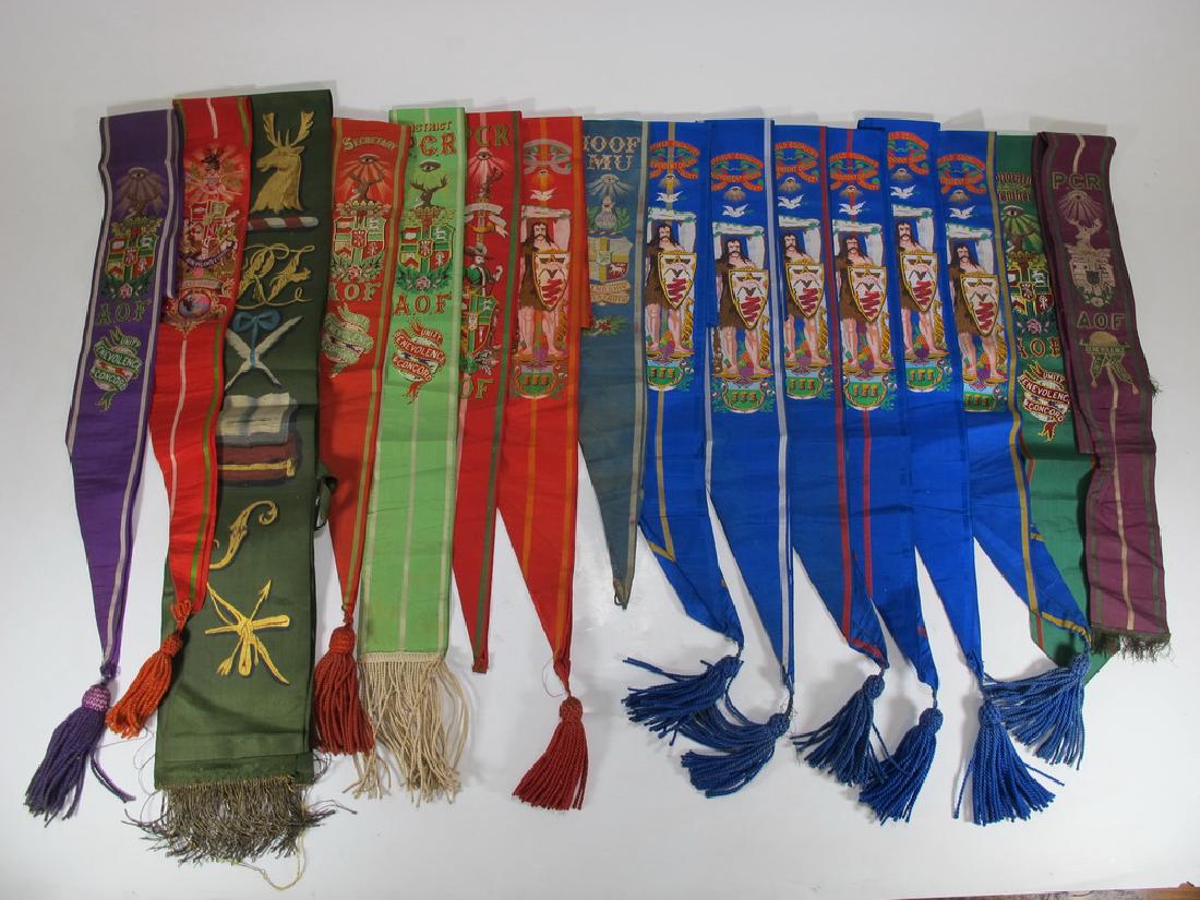 Lot of 15 assorted Masonic Friendly Orders sashes: Lot of 15 assorted Masonic Friendly Orders sashes. Bigger: 25" long x 2 1/2" W. Shipping in USA or International please contact : James Lawrence from the local UPS Store, 954-463-0444, FloridaUPS@gmai