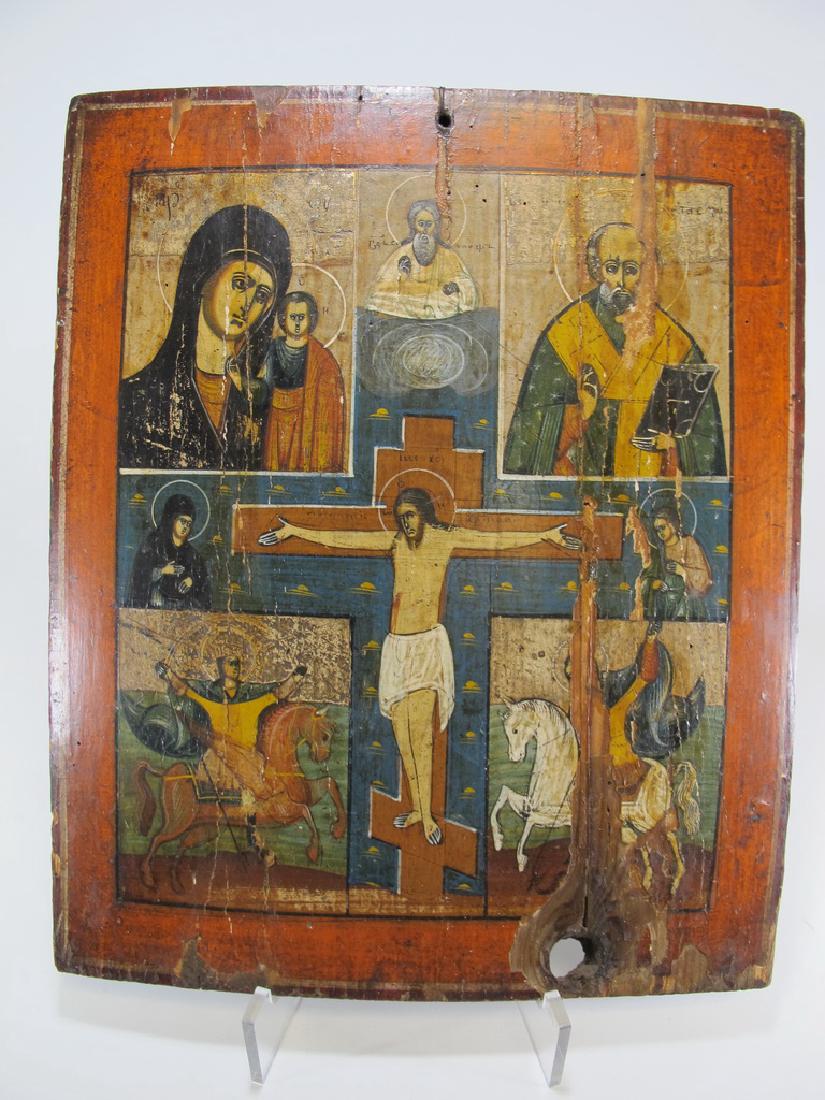 Antique probably Russian painted wood icon (1 of 6)