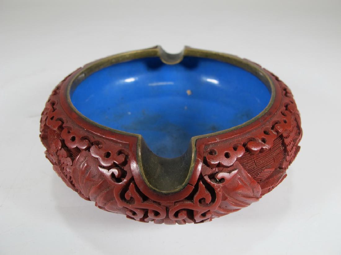 Vintage Chinese cinnabar ashtray: Vintage Chinese cinnabar ashtray. 1 1/2" H x 4" W. Shipping in USA or International please contact : James Lawrence from the local UPS Store, 954-463-0444, FloridaUPS@gmail.com, or David Reiser from U