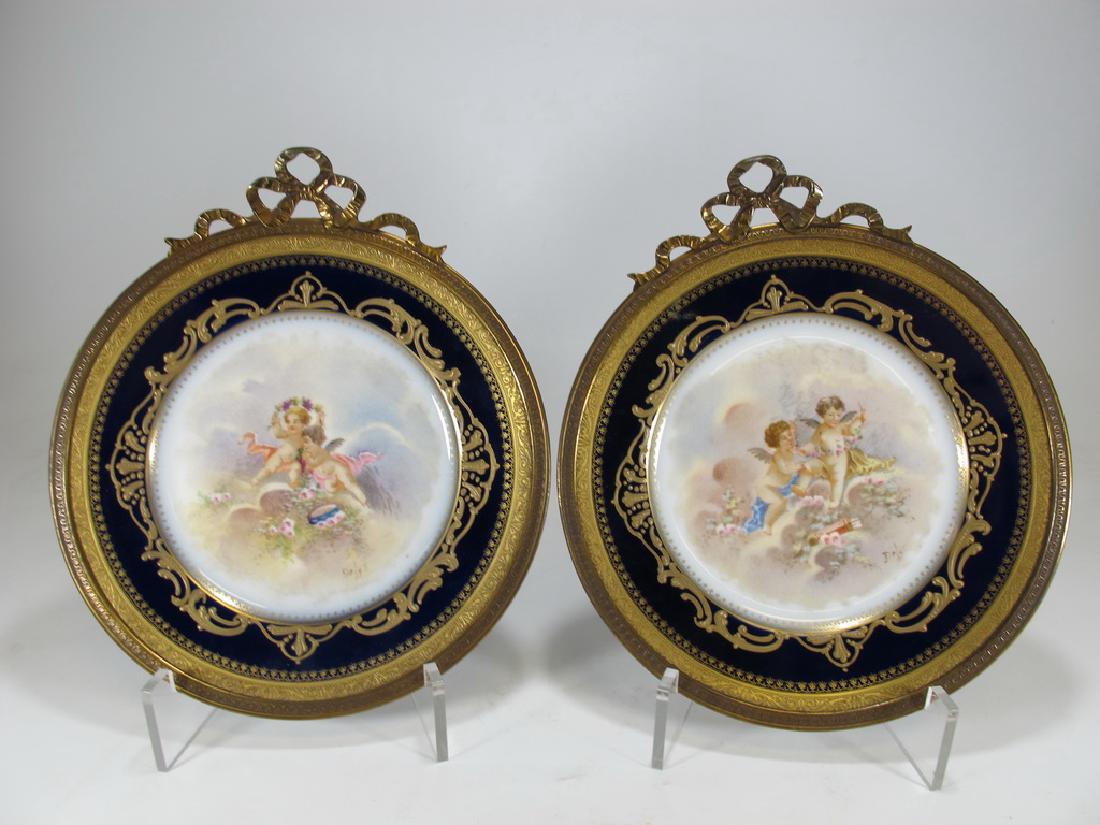 Antique pair of Limoges porcelain & bronze plates: Antique pair of Limoges porcelain & bronze plates. 10 1/8" H x 9" W. Shipping in USA or International please contact : James Lawrence from the local UPS Store, 954-463-0444, FloridaUPS@gmail.com, or D
