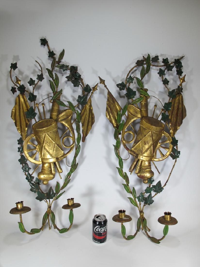 Vintage pair of gilt & painted metal wall sconces (1 of 8)