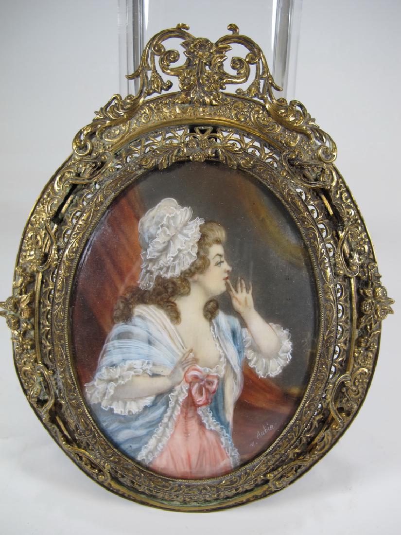 Antique European bronze frame miniature painting (1 of 6)