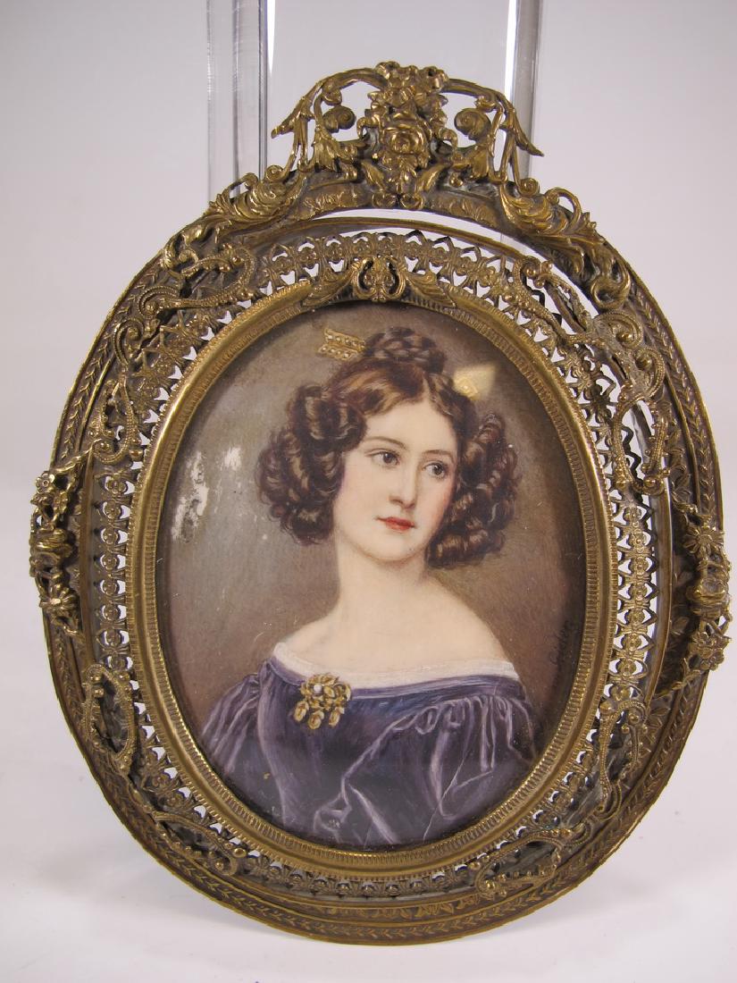 Antique European bronze frame miniature painting (1 of 5)