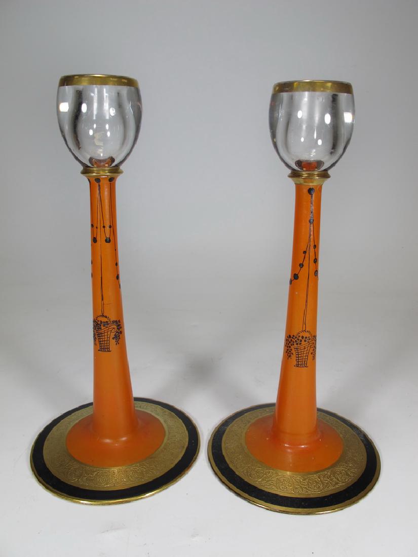 Antique French pair of gilt glass candlesticks (1 of 7)