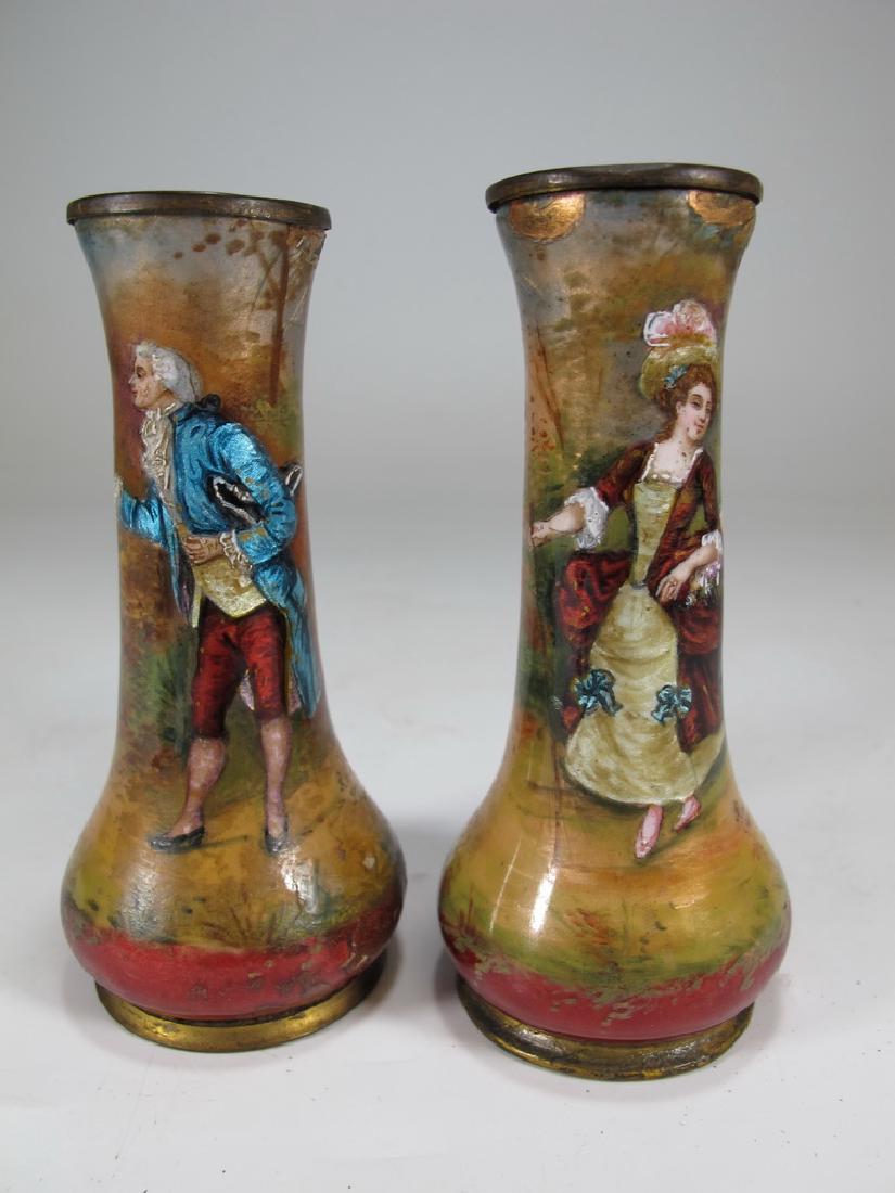 Antique French Limoges pair of enamel vases (1 of 9)