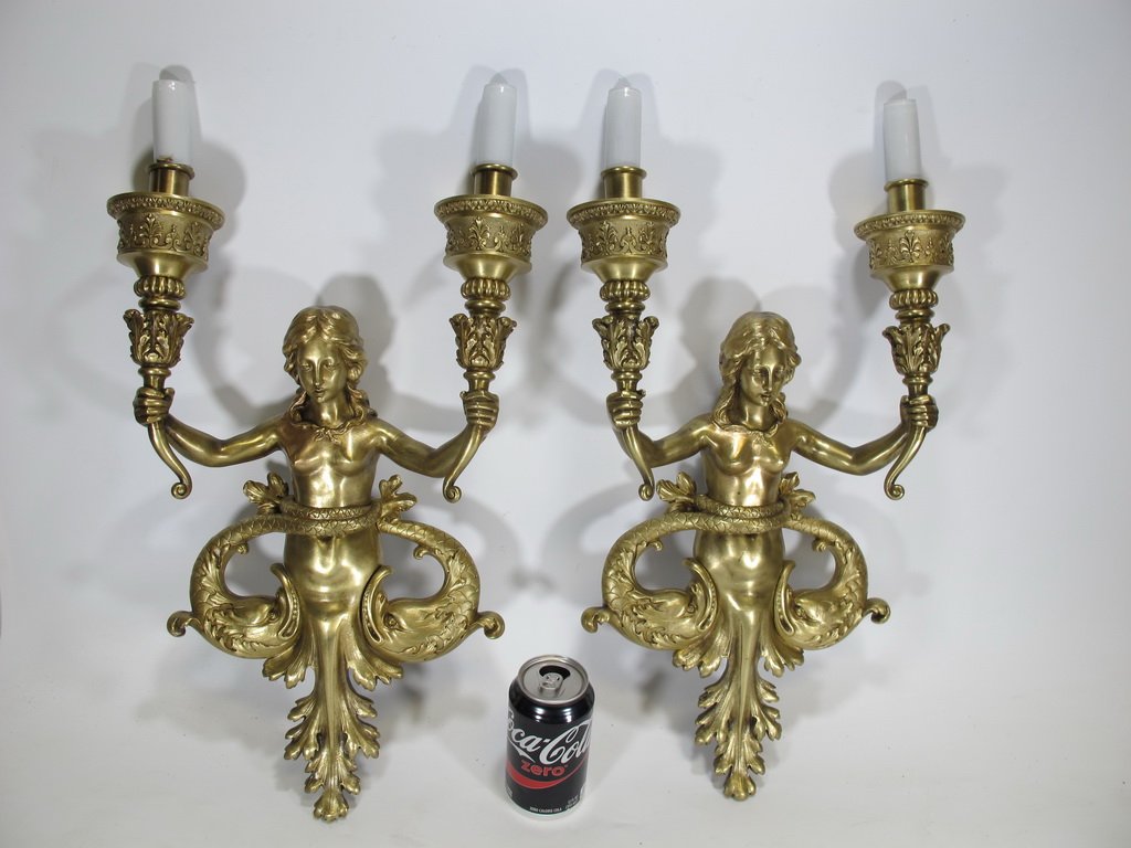Antique French pair of bronze wall sconces (1 of 7)