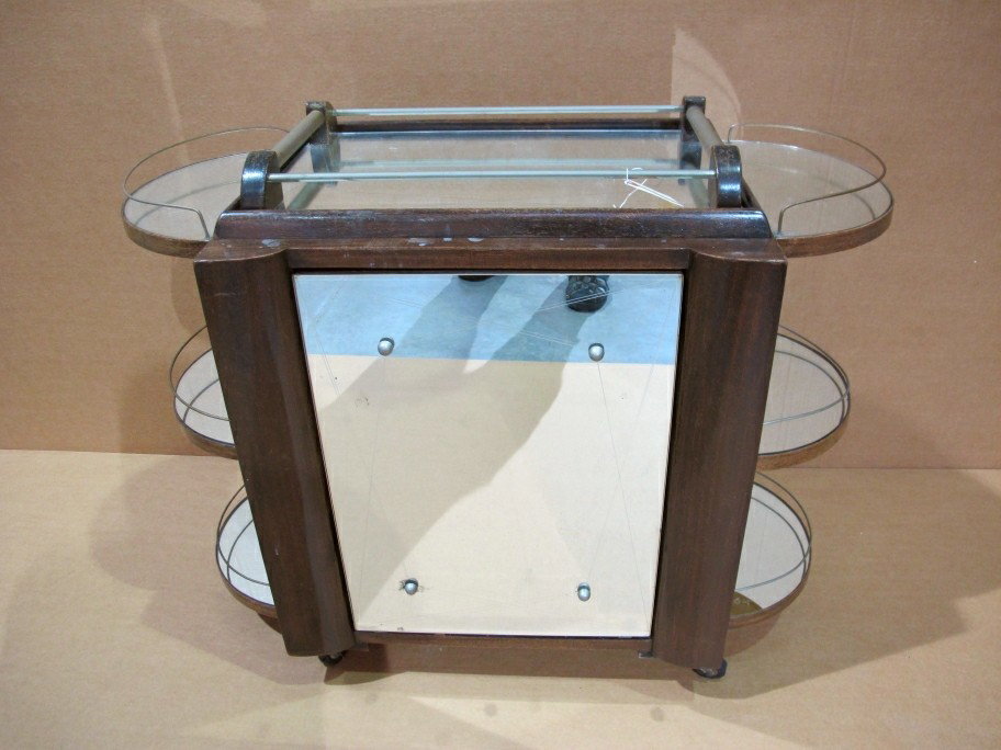 French Art deco bar table: French Art deco bar table with mirrors. 32'' H x 39' W" x 18 3/8" D. Shipping in USA is $ 120.00. International bidders ask before bid.