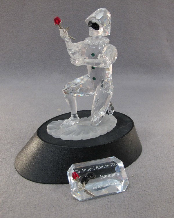 Swarovski Harlequin crystal fig.: Swarovski Harlequin crystal fig. by Anton Hirzinger. 5 1/4" high without base. Shipping in USA is $ 30.00. International bidders ask before bid.