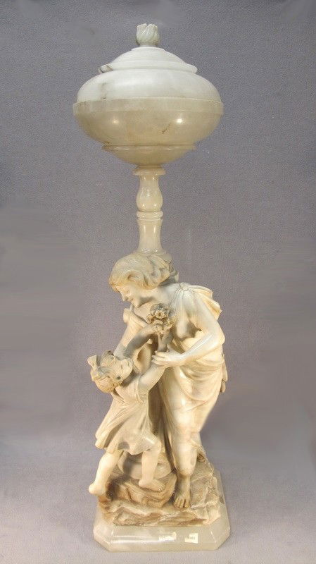 Italian alabaster lamp, Bastiani: Italian alabaster lamp, signed: Bastiani, Rome. 41 1/2'' H x 11 1/2" W. Shipping in USA is $ 155.00. International bidders ask before bid.