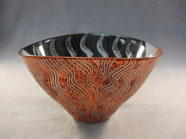 Old Art Deco glass bowl: Old Art Deco glass bowl, signed. 5 1/2" H x 9 1/8" W. Shipping in USA is $ 40.00.