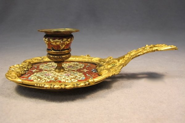 French bronze champleve candlestick: French bronze champleve candlestick. 2 1/8" H. Shipping in USA is $ 25.00. International bidder ask for shipping before bid.
