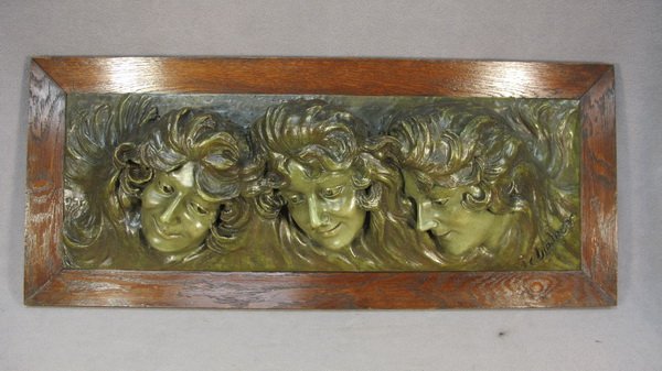 French wood & plaster palque: French wood & plaster palque, signed H. Lindner. 13 3/8" H x 32" W. Shipping in USA is $ 60.00. International bidder ask for shipping before bid.