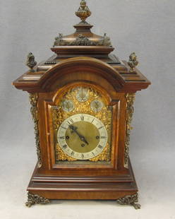 English 19th C. wood & bronze clock, RSM: English 19th C. wood & bronze clock, marked RSM. 28 1/2" H x 16 1/2" W x 12 1/2" D. Shipping in USA is $ 100.00.International bidder ask for shipping before bid.