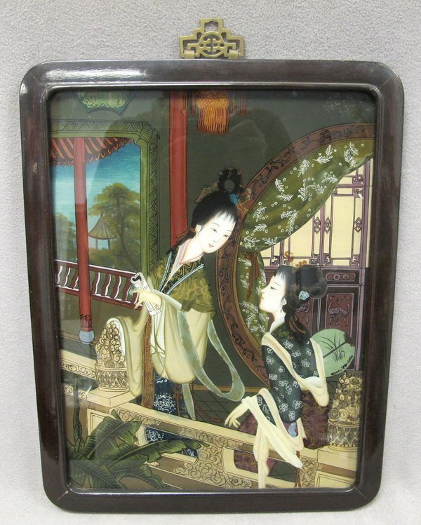 54 Old Japanese reverse glass painting