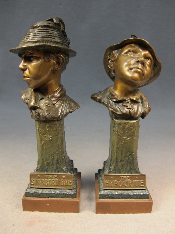 Carl KAUBA (1865-1922) pair of busts: Carl KAUBA (1865-1922) pair of bronze bust, signed & marked. 5 1/8" H. Shipping in USA is $ 25.00. International bidder ask for shipping before bid.