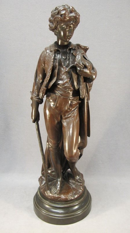 Eugene Antoine AIZELIN (1821-1902) bronze: Eugene Antoine AIZELIN (1821-1902) bronze statue, signed and titled: " La Jeune Patre ". 36" H. Shipping in USA is $ 95.00. International bidders ask before bid.