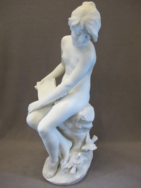 Auguste MOREAU (1834-1917) marble sculpture: Auguste MOREAU (1834-1917) marble sculpture, signed. 31 5/8" H. Shipping in USA is $ 215.00. International bidders ask for shipping before bid.
