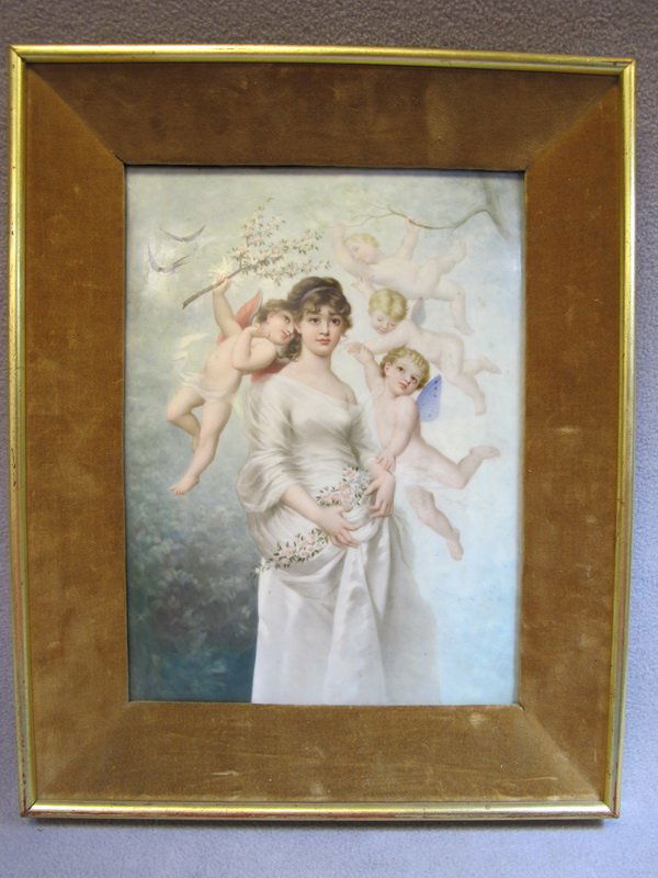 KPM porcelain plaque: KPM porcelain framed plaque. 10" H x 7 1/2" W without frame. Shipping in USA is $ 45.00. International bidders ask before bid.
