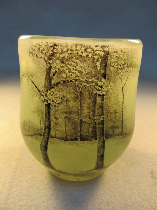 Daum Nancy painted glass vase: Daum Nancy painted glass vase, signed. 5" H x 4" W. Shipping in USA is $ 30.00. International bidders ask for shipping before bid.