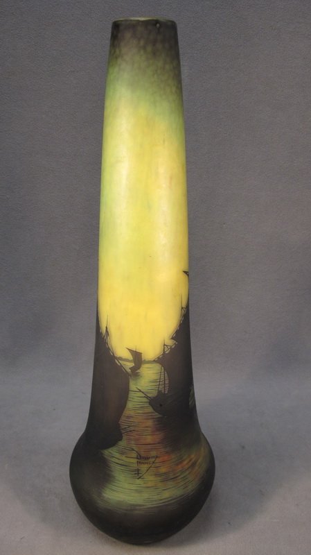 Daum Nancy Art Deco glass vase: Daum Nancy Art Deco glass vase, signed and original. 24 3/4" H. Shipping in USA is $ 70.00.International bidder ask for shipping before bid.
