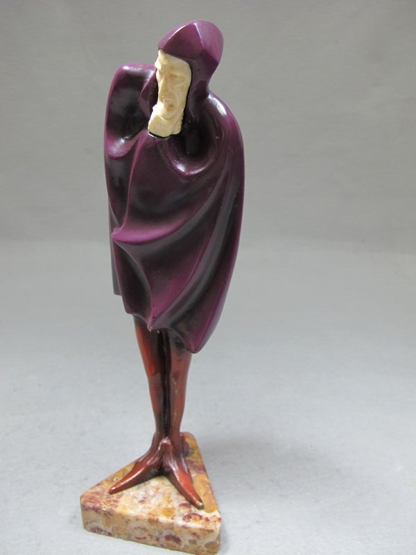 Roland PARIS (1894-1945) bronze & ivory statue: Roland PARIS (1894-1945) bronze & ivory statue with a marble base, signed & titled: " Mephisto ". 10" H . Shipping in USA is $ 50.00.International bidder ask for shipping before bid.