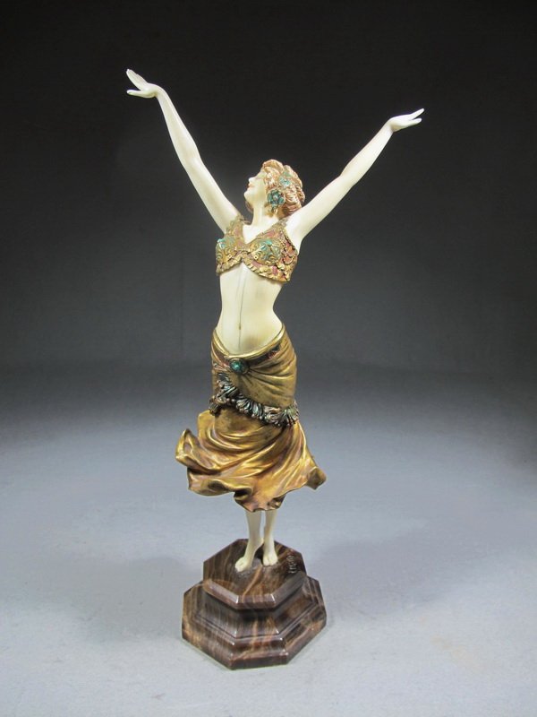 Paul Philippe (1870-1930) bronze & ivory statues: Paul Philippe (1870-1930) pair of bronze & ivory statues on a marble base, signed & titled " Exotic Dancer". 15" H, 13 1/4" without base. Shipping in USA is $ 60.00.International bidder ask for shippi
