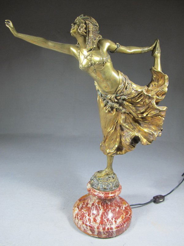 Claire COLINET (1880-1950) bronze statue: Claire COLINET (1880-1950) bronze statue on a marble base, signed & titled: " Egyptian Dancer ". 17 1/2" H, 13 3/4" H without base. Shipping in USA is $ 65.00.International bidder ask for shipping bef