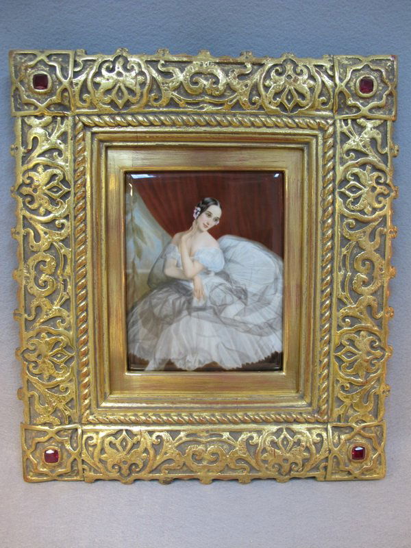 German KPM porcelain framed plaque: German KPM porcelain plaque with a wood frame, signed & marked. 15 3/4" H x 13 5/8" W framed, 7 3/8" H x 5 3/4" W just the plaque. Shipping in USA is $ 45.00. International bidders ask for shipping be