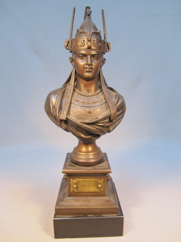 E. BOURET (1833-1906) bronze bust: E. BOURET (1833-1906) bronze bust, titled " Horus ". 21 1/4" H. Shipping in USA is $ 60.00. International bidders ask before bid.