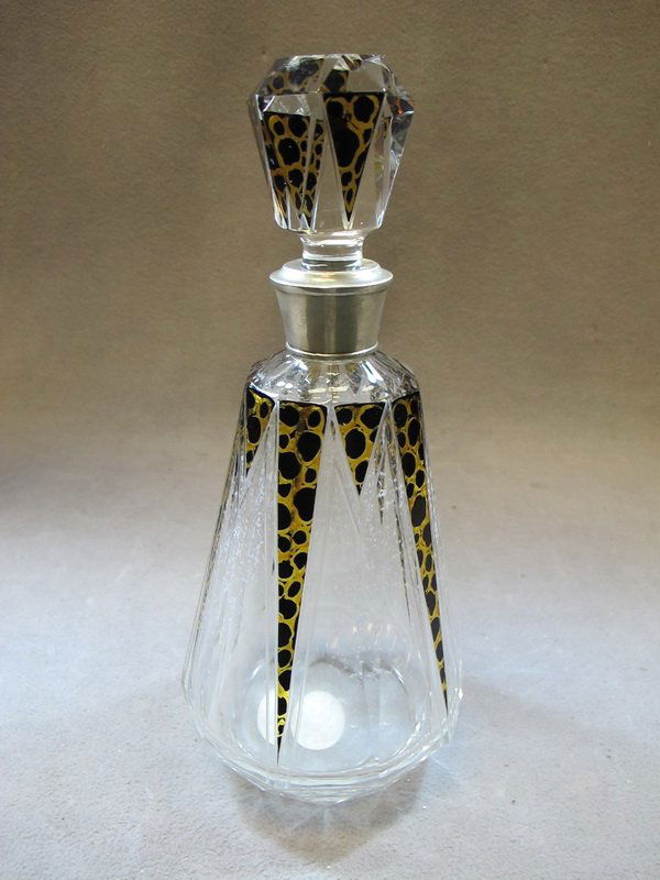 Art Deco glass liquor bottle: Art Deco glass liquor bottle. 10 3/4" H. Shipping in USA is $ 35.00. International bidders ask for shipping before bid.