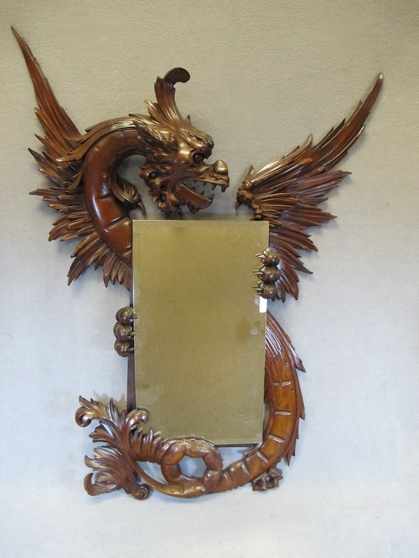Old Chinese carved wood mirror: Old Chinese carved wood mirror. 41 1/2" H x 32” W. Shipping in USA is $ 125 . International bidders ask for shipping before bid.